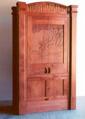 Solid Alder, Hand Carved Entertainment Center